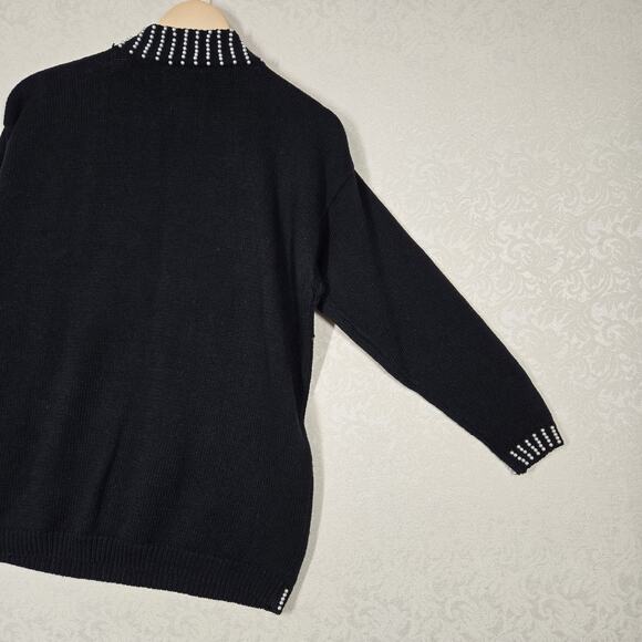 VTG Margules Sweater sz M Black Heavily Beaded Pearl Front Mock Neck Grandmacore - Picture 12 of 16